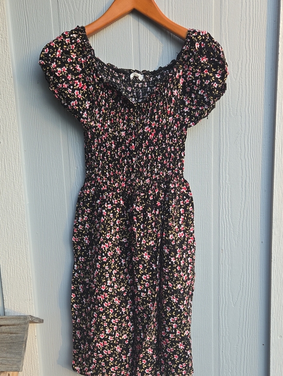 Dashing Dresses & Skirts - Dashing | Women's Black Floral Smocked Dress - Pink & White Flower Print